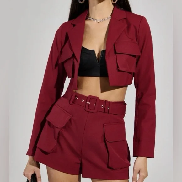 NWT AKIRA Stylish Burgundy Jacket and Shorts Set size XL